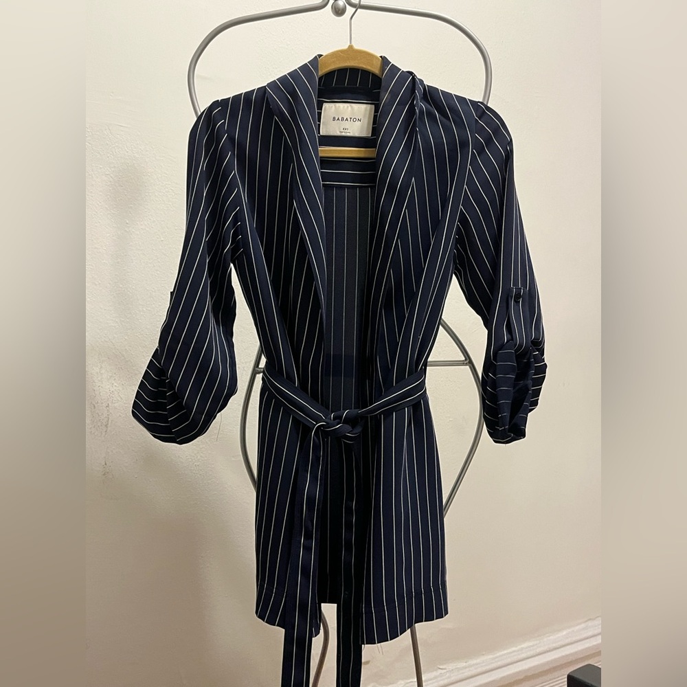 Navy Blue Striped Tie Blazer Jacket, Aritzia